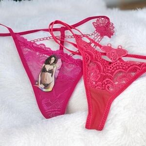 Elegant Pink Lace Thong Set
